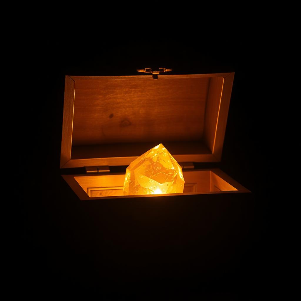 Open treasure chest holding a glowing golden crystal